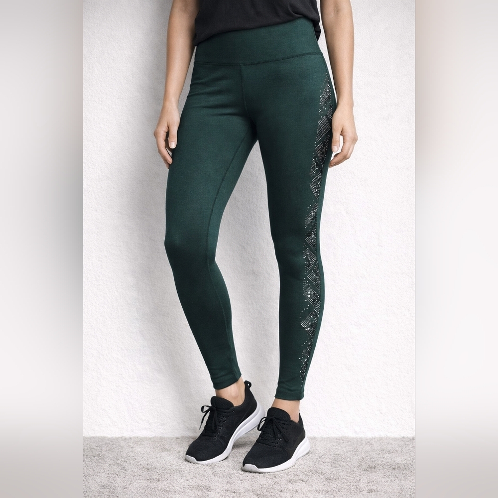 French Laundry Dark Green Leggings with Silver And Black Accents